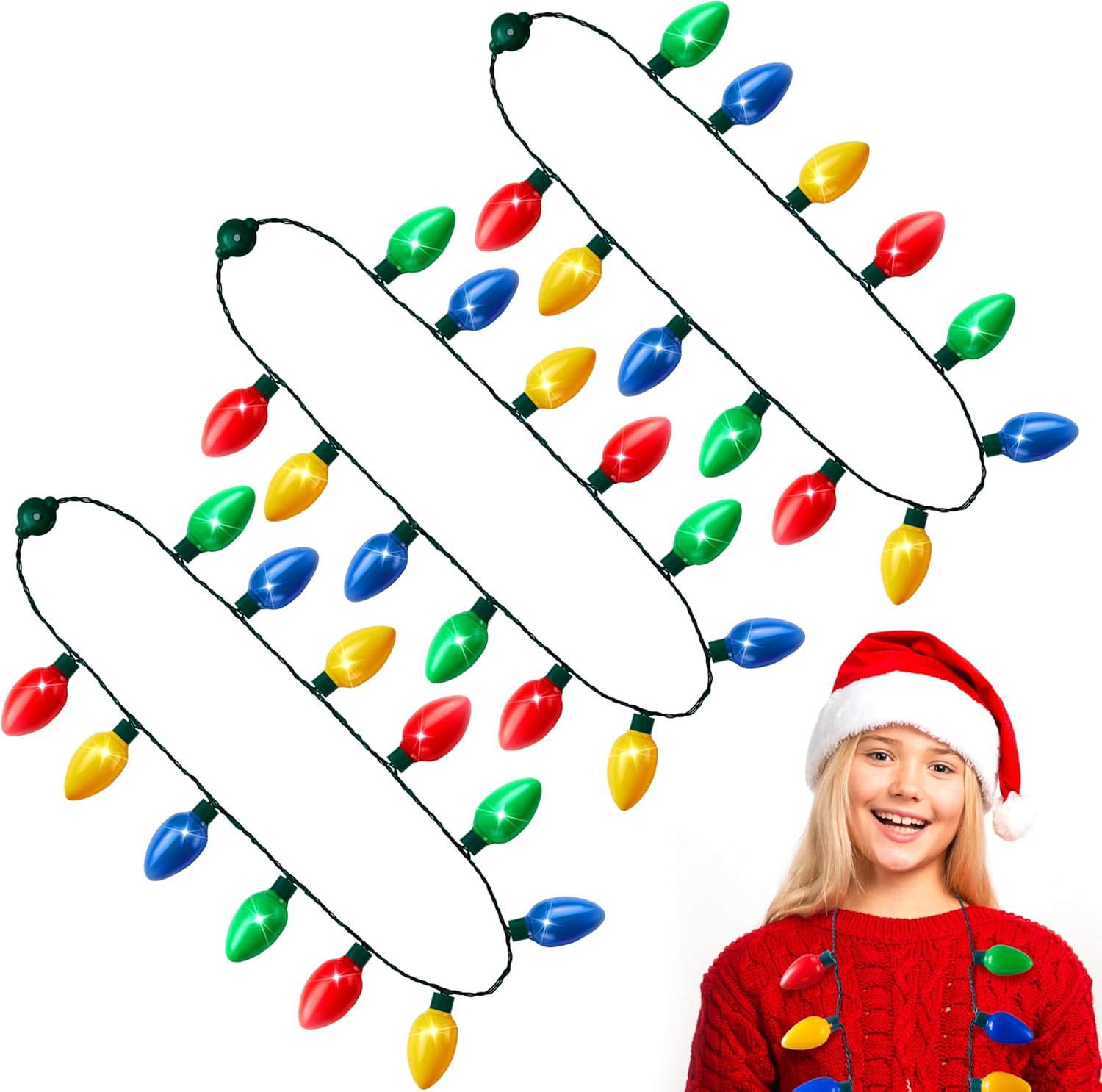 JOYIN Christmas LED Necklace, Light Up with 12 Bulb Necklace Christmas Light Up Accessories for Adults Kids Party Favors